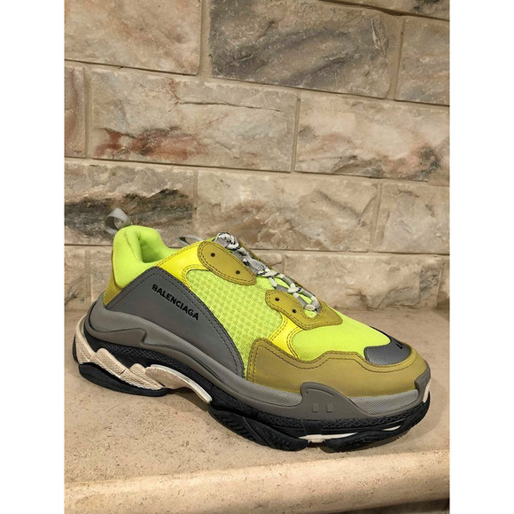 Balenciaga Triple S Sneaker Neon Yellow Grey Speed Flat Trainer 44 Mens US 11 - Picture 8 of 12